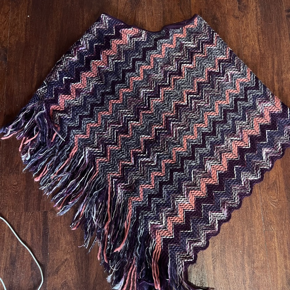 Missoni Chevron Knit Poncho with Fringe
